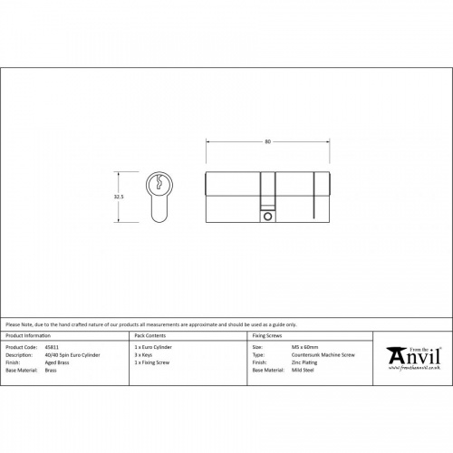 Aged Brass 40/40 5pin Euro Cylinder